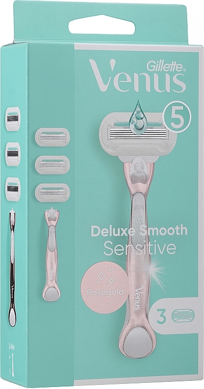 Rasierer mit 3 Ersatzklingen - Gillette Venus RoseGold Extra Smooth Sensitive — Bild N1