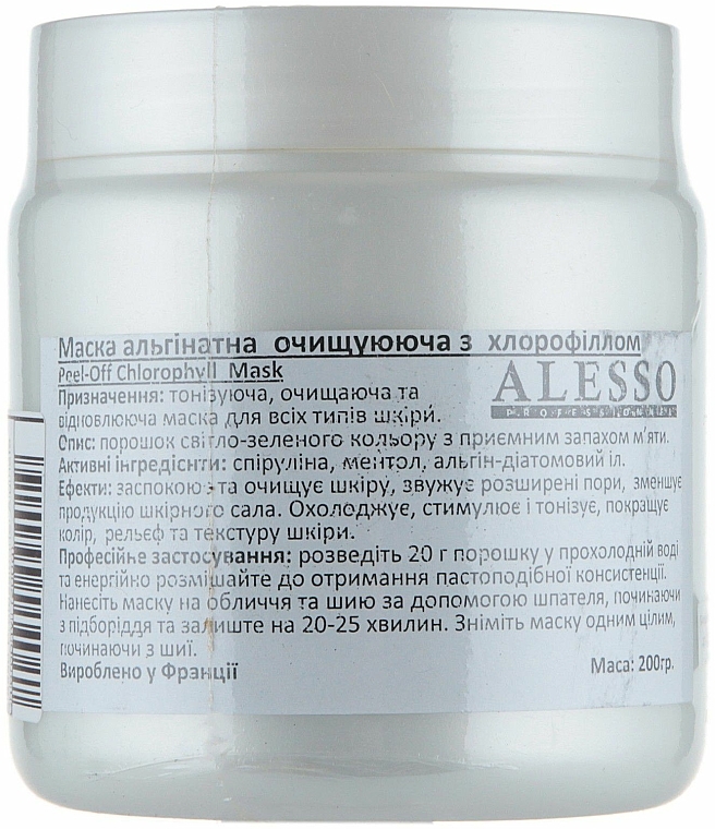 Alginat-Gesichtsmaske mit Spirulina und Pfefferminze - Alesso Professionnel Alginate Chlorophyll Peel-Off Cleansing Mask  — Bild N2