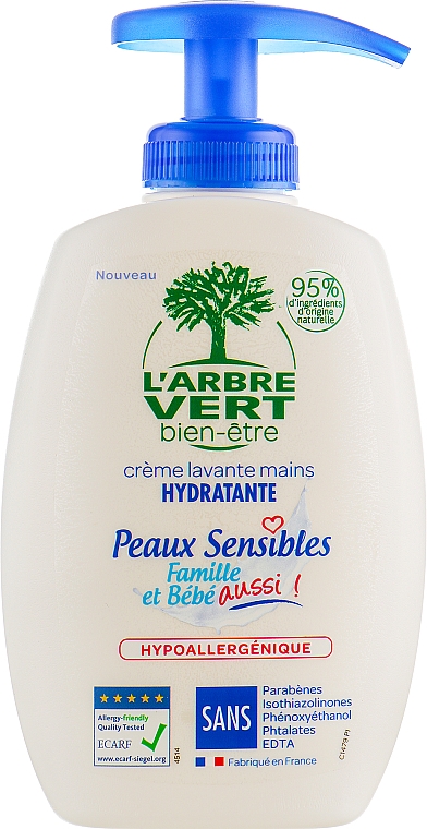 Handcremeseife für empfindliche Haut - L'Arbre Vert Family & Baby Sensitive (mit Spender) — Bild N1