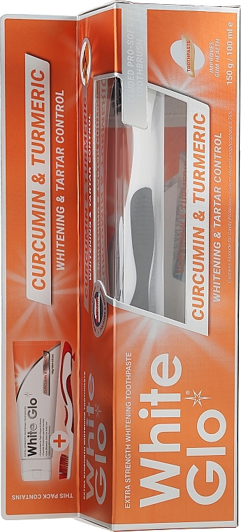 Zahnpflegeset - White Glo Curcumin & Turmeric Whitening (toothpaste/150g + toothbrush) — Bild N1