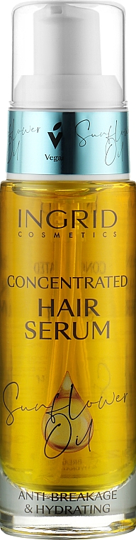 Serum für trockenes, sprödes und fallendes Haar mit Sonnenblumenöl - Ingrid Cosmetics Vegan Hair Serum Sunflower Oil Anti-Breakage & Hydrating — Bild N1