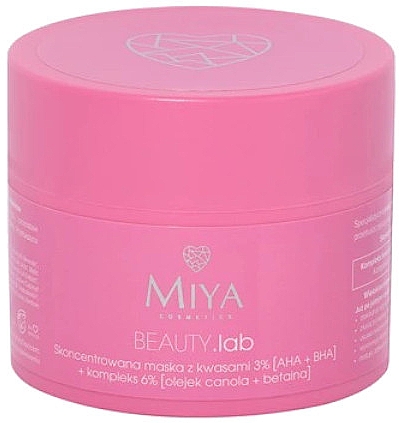 Konzentrierte Gesichtsmaske - Miya Cosmetics Beauty Lab Concentrated Mask With Acids 3% AHA + BHA + Soothing Complex 6% — Bild N1