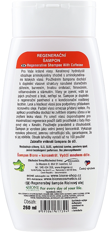 Intensiv regenerierendes Shampoo für strapaziertes Haar mit Keratin, Koffein und Rizinusöl - Bione Cosmetics Keratin + Castor Oil — Bild N4