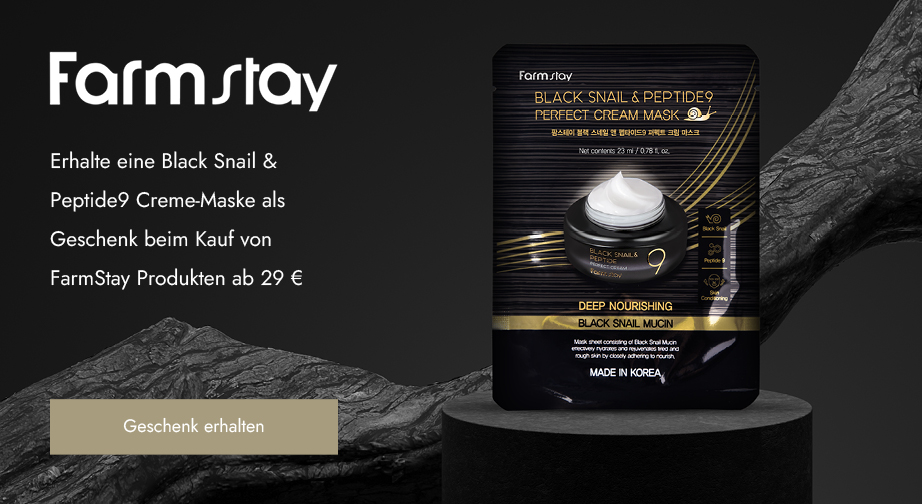 Beim Kauf von FarmStay Produkten ab 29 € erhältst du eine Black Snail & Peptide9 Creme-Maske als Geschenk