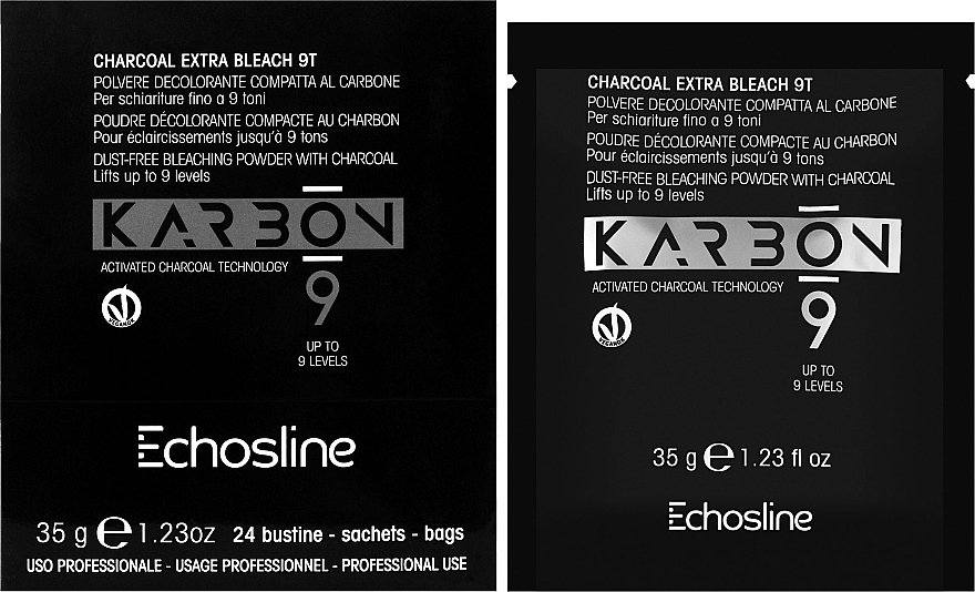 Kompaktes Kohle-Blondierpulver für Aufhellungen bis zu 9 Farbtöne - Echosline 9 Charcoal Extra Bleach 9T — Bild N2