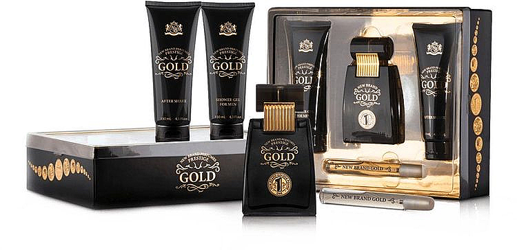 New Brand Gold - Duftset (Eau de Toilette 100ml + After Shave Balsam 130ml + Duschgel 130ml + Eau de Toilette 15ml)  — Bild N1