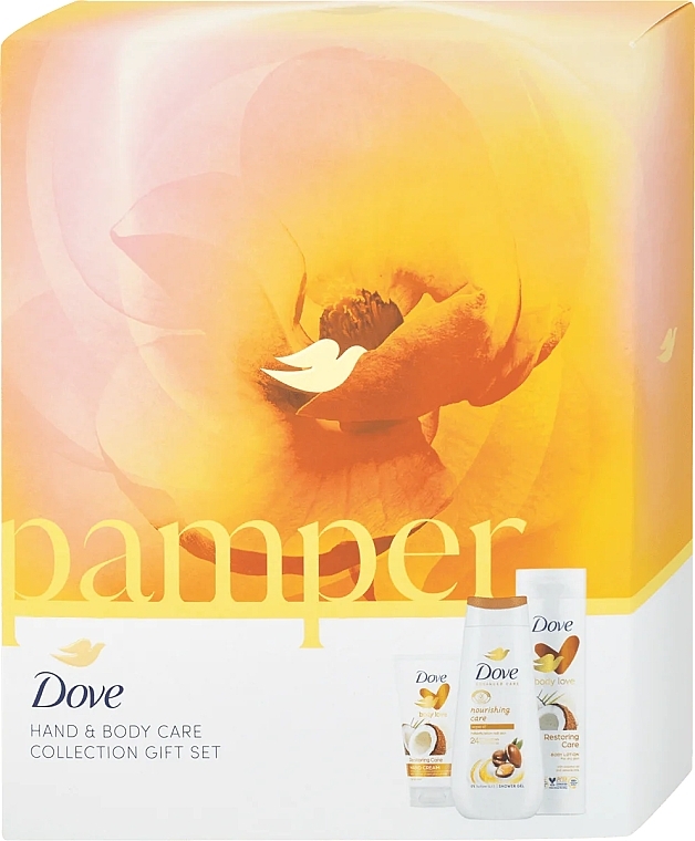 Set - Dove Pamper Hand And Body Care Collection Gift Set (sh/gel/225ml + b/lot/250ml + h/cr/75ml) — Bild N1