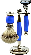 Set - Golddachs Pure Bristle, Mach3 Polymer Blue Chrom (sh/brush + razor + stand) — Bild N1