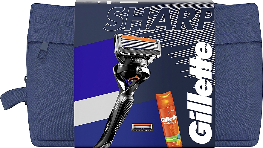 Set - Gillette Fusion 5 ProGlide Sharp (Rasiergel 200ml + Rasierer 1 St. + Ersatzklinge 1 St. + Kosmetiktasche) — Bild N1