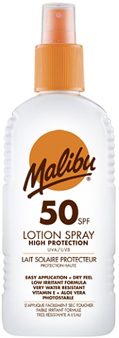 Sonnenschutzlotion für den Körper mit Vitamin E und Aloe Vera SPF 50 - Malibu Sun Lotion Spray High Protection Water Resistant SPF 50 — Bild N1