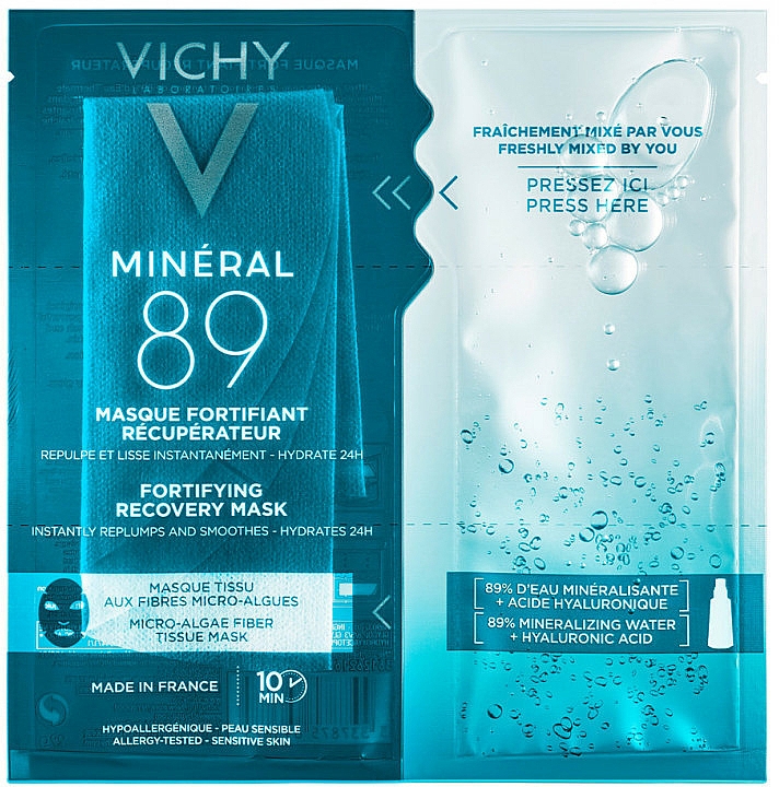 Revitalisierende glättende und feuchtigkeitsspendende Tuchmaske für das Gesicht mit Hyaluronsäure - Vichy Mineral 89 Fortifying Recovery Mask — Bild N1