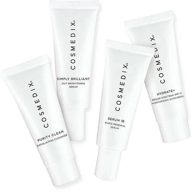 Gesichtspflegeset - Cosmedix Even Skin Tone 4-Piece Essentials Kit (Schonendes Reinigungsmittel 15ml + Gesichtsserum 15ml + Gesichtsserum 15ml + Gesichtscreme 15ml) — Bild N3