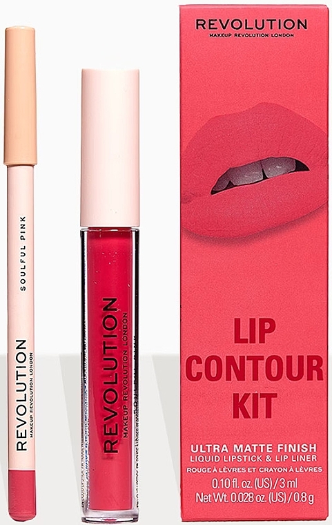 Makeup Revolution Lip Contour Kit Soulful Pink (Flüssiger Lippenstift 3ml + Lippenkonturenstift 0.8g) - Lippenset — Bild N2