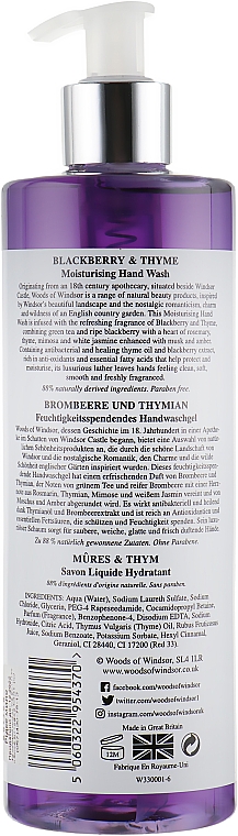 Flüssige Handseife Brombeere und Thymian - Woods of Windsor Blackberry & Thyme Moisturising Hand Wash — Bild N2