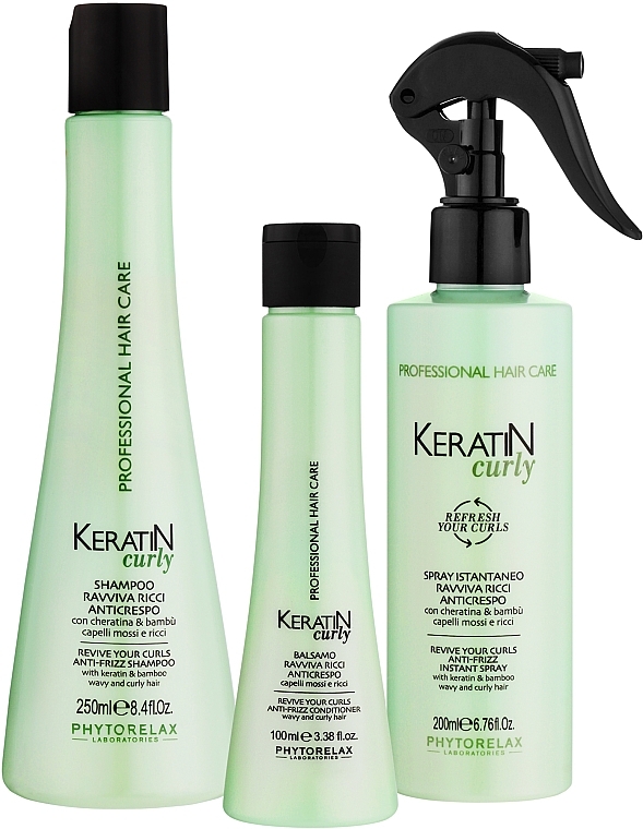 Haarpflegeset - Phytorelax Laboratories Keratin Curly Intensive Hair Treatment Kit (Shampoo 250ml + Conditioner 100ml + Haarspray 200ml) — Bild N2