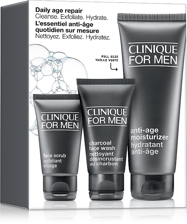 Clinique For Men Daily Age Repair Set (Gesichtswaschlotion 50ml + Gesichtspeeling 30ml + Gesichtsbalsam 100ml) - Anti-Aging-Gesichtspflegeset für Männer — Bild N1