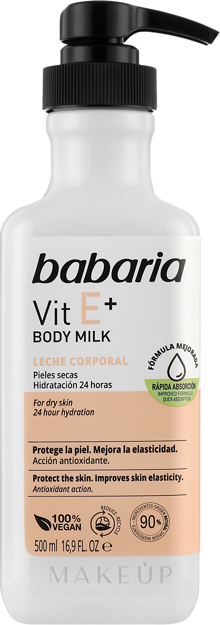 Feuchtigkeitsspendende Körpermilch mit Vitamin E für trockene Haut - Babaria Body Milk Vit E+ — Bild 500 ml