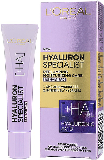 Feuchtigkeitsspendende Anti-Falten Creme für die Augenpartie mit Hyaluronsäure - L'Oreal Paris Skin Expert — Bild N1