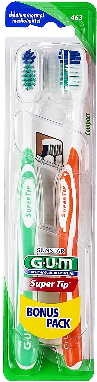 Zahnbürste mittel rot und grün - G.U.M Super Tip Medium Duo Pack Toothbrush — Bild N1