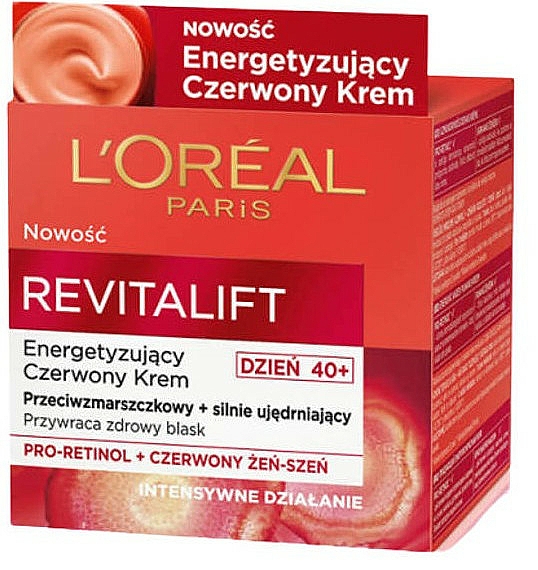 Energiespendende und straffende Anti-Falten Tagescreme mit Pro-Retinol und rotem Ginseng - L`Oreal Revitalift Red Cream 40+ — Bild N2