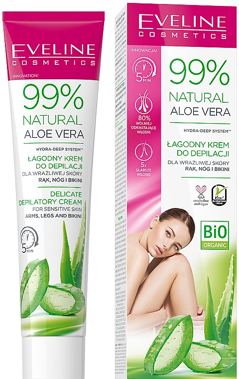 Enthaarungscreme für den Körper mit Aloe Vera für empfindliche Haut - Eveline Natural Aloe Vera Depilatory Cream — Bild N1