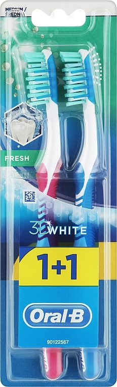 Zahnbürste mittel 3D White Fresh rot, blau 2 St. - Oral-B 3D White Fresh 40 Medium 1+1 — Bild N1