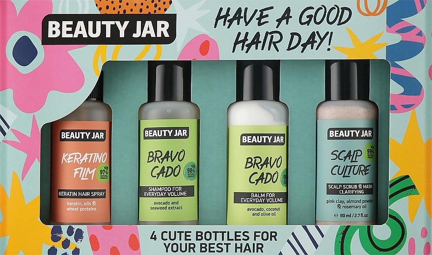 Haarpflegeset - Beauty Jar Have A Good Hair Day (Haarshampoo 80ml + Haarbalsam 80ml + Haarspray 80ml + Haarmaske 80ml) — Bild N1