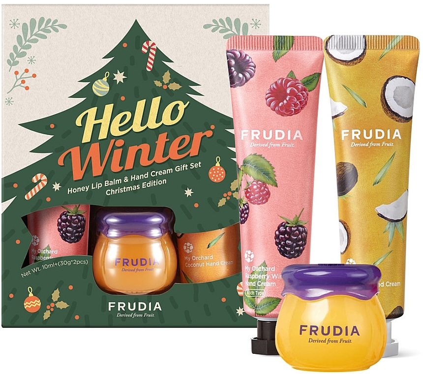 Körperpflegeset - Frudia Hello Winter Honey Lip & Hand Cream Gift Set Christmas Edition (Lippenbalsam 10ml + Handcreme 2x30g) — Bild N1