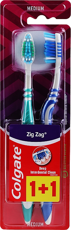 Zahnbürste mittel Zig Zag blau, grün 2 St. - Colgate Zig Zag Plus Medium — Bild N1