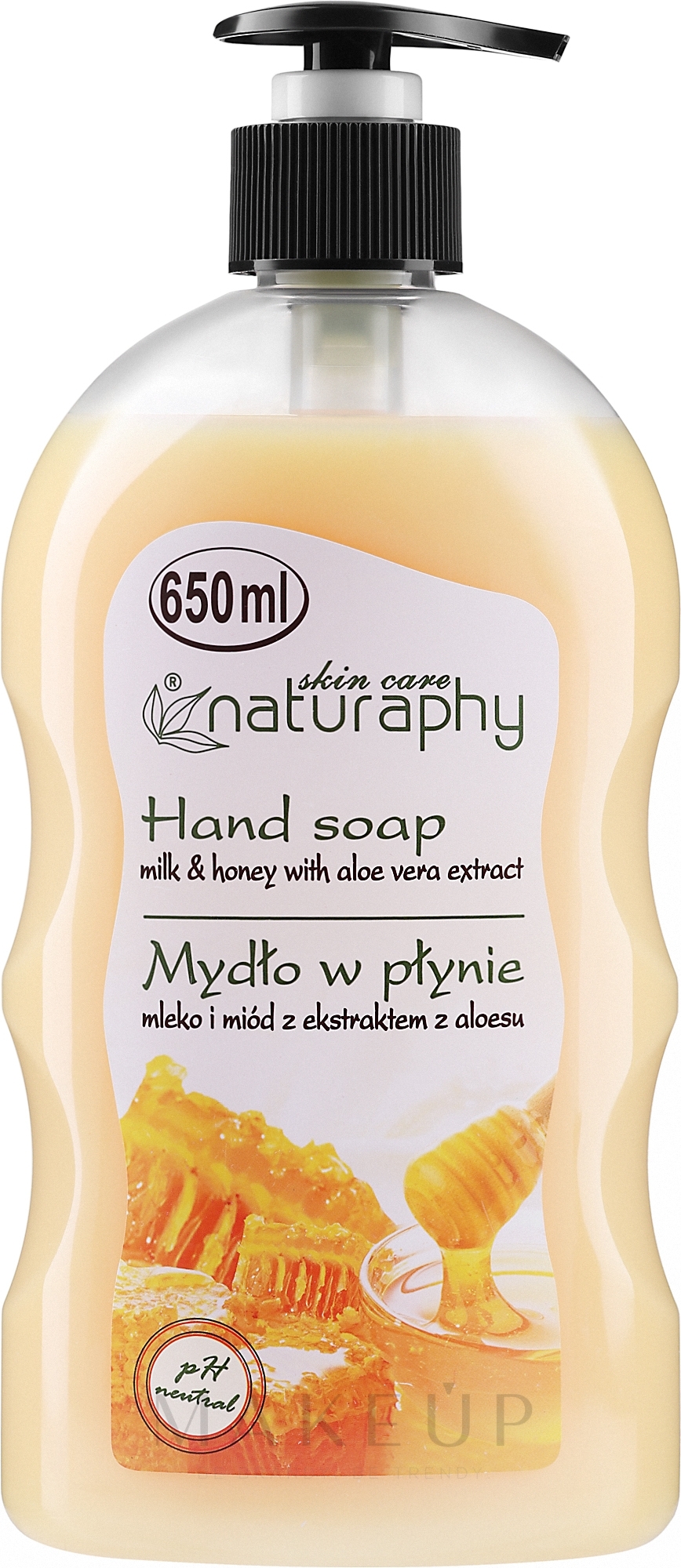 Flüssigseife mit Honig, Milch mit Aloeextrakt - Naturaphy Hand Soap — Bild 650 ml