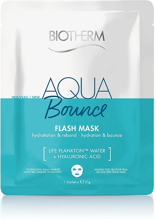 Feuchtigkeitsspendende und regenerierende Tuchmaske mit Hyaluronsäure und Plankton-Wasser - Biotherm Aqua Bounce Flash Mask — Bild N1