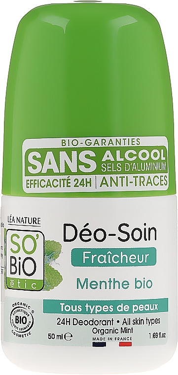 Deo Roll-on mit Bambuspulver - So’Bio Etic Deo Fresh Deodorant Mint All Skin Types — Bild N1