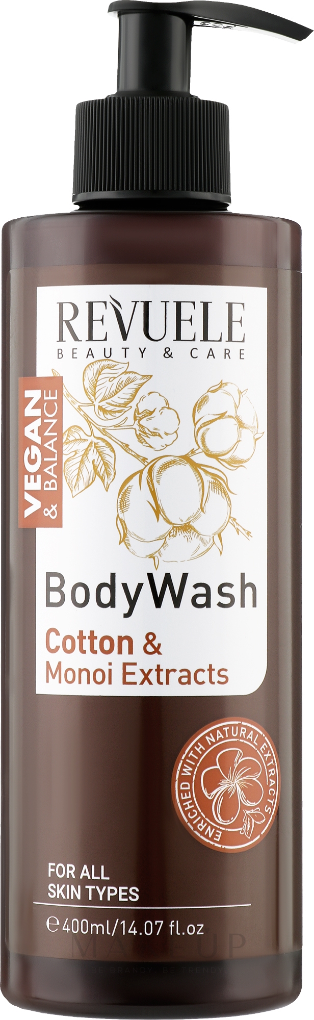 Duschgel mit Baumwollsamenöl und Monoi-Extrakt - Revuele Vegan & Balance Cotton Oil & Monoi Extract Body Wash — Bild 400 ml