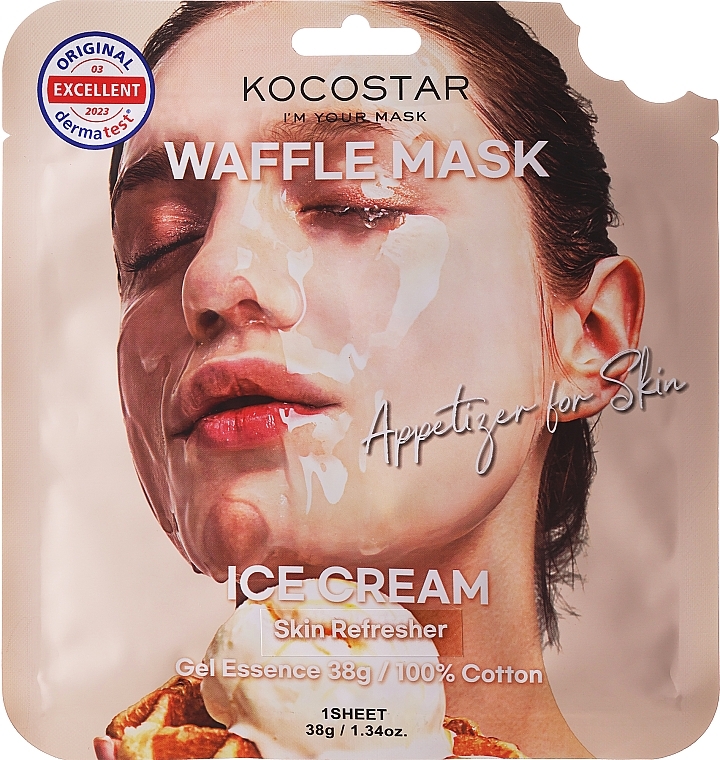 Beruhigende und erfrischende Waffel-Tuchmaske für das Gesicht mit Vanilleextrakt - Kocostar Ice Cream Waffle Mask