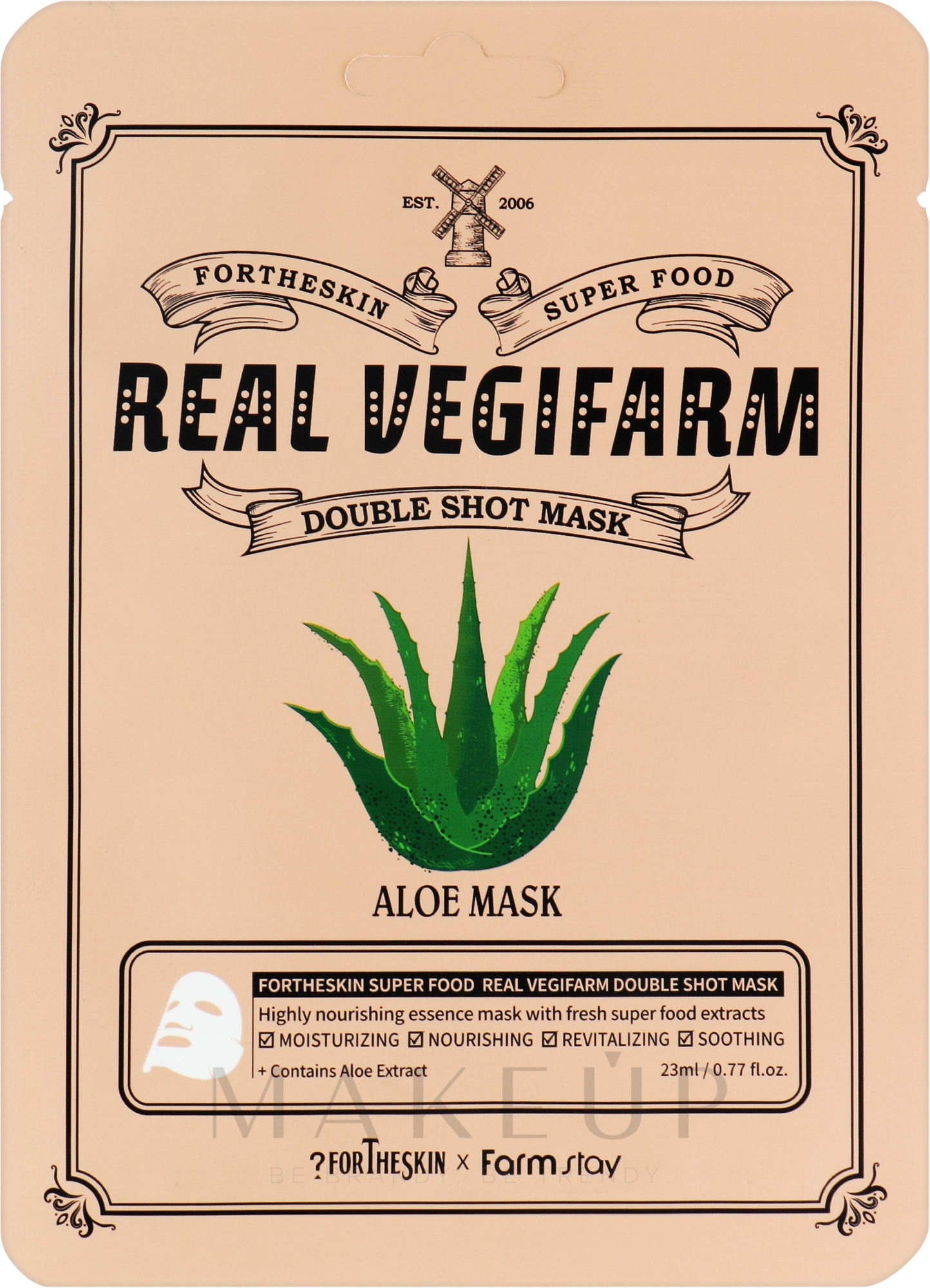 Beruhigende Gesichtsmaske mit Aloe-Extrakt - Fortheskin Super Food Real Vegifarm Double Shot Mask Aloe — Bild 23 ml