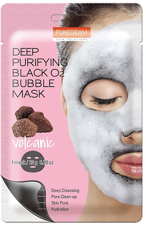 Tiefenreinigende Schaummaske für Gesicht mit Sauerstoff und Vulkanasche - Purederm Deep Purifying Black O2 Bubble Mask Volcanic