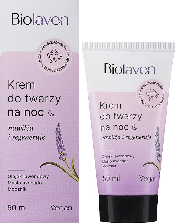 Feuchtigkeitsspendende und regenerierende Nachtcreme mit Traubenkern- und Lavendelöl - Biolaven Night Face Cream — Bild N2