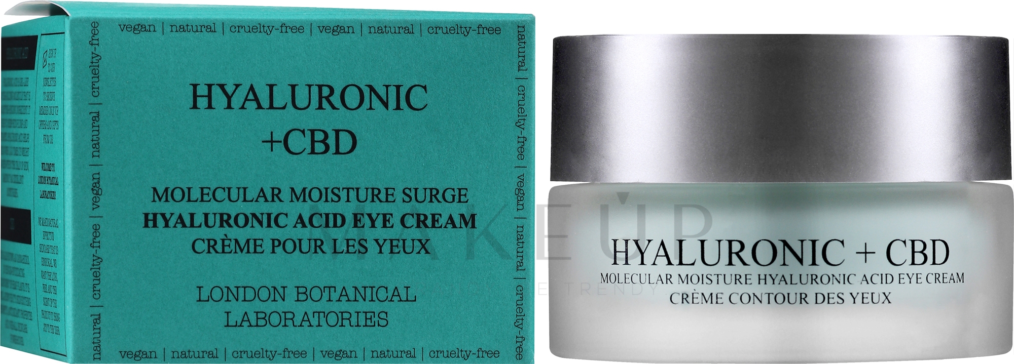 Intensiv feuchtigkeitsspendende Augenkonturcreme mit Hyaluronsäure, Vitamin C, Ginsengextrakt, Ringelblume und Arganöl - London Botanical Laboratories Hyaluronic acid+CBD Molecular Moisture Surge Eye Cream — Bild 20 ml