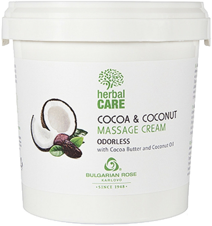 Duftfreie Massagecreme für den Körper mit Kakaobutter und Kokosnussöl - Bulgarian Rose Herbal Care Cocoa & Coconut Massage Cream Odorless — Bild N1