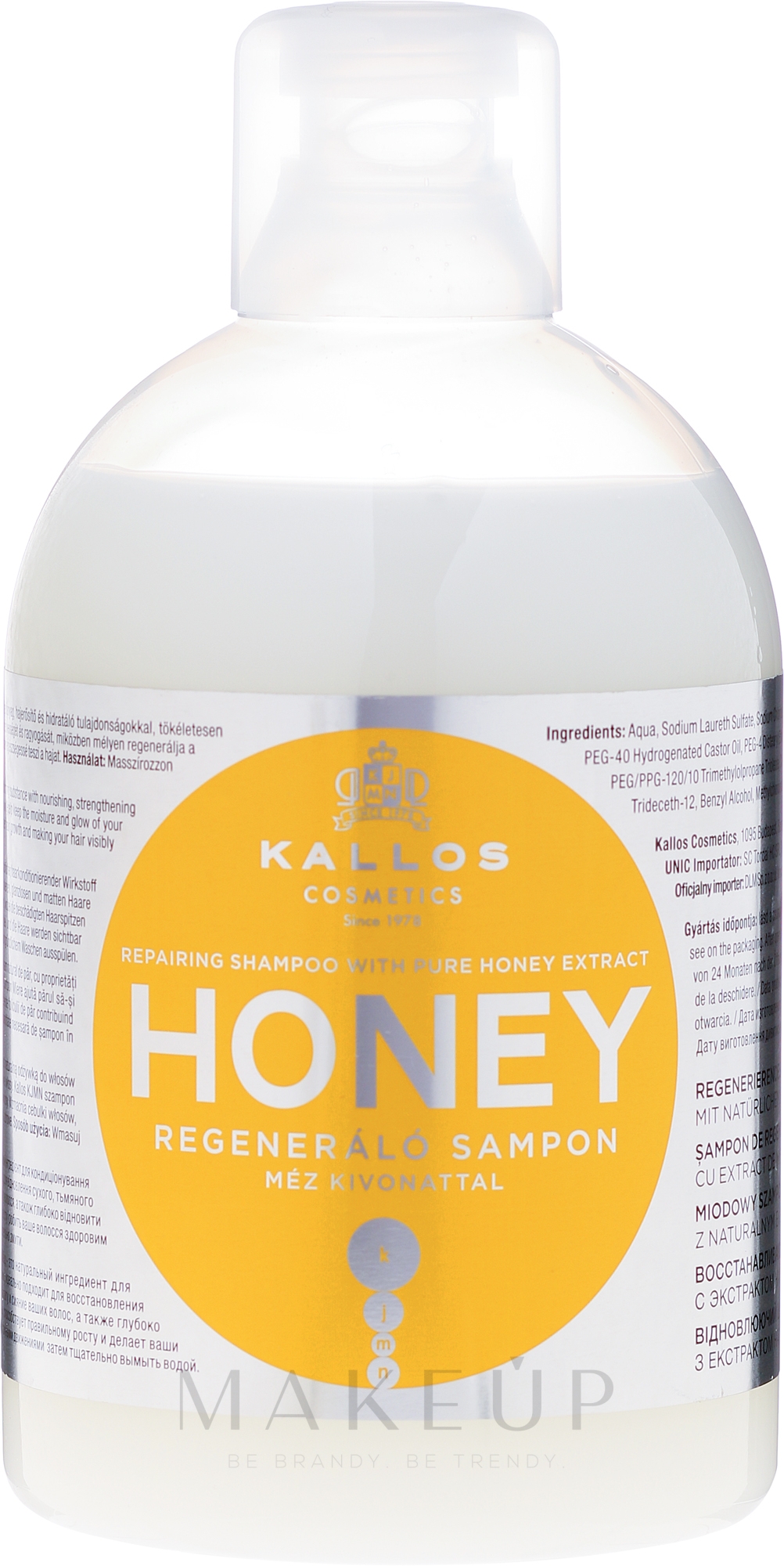 Regenerierendes Shampoo mit natürlichem Honigextrakt - Kallos Cosmetics Honey Shampoo — Bild 1000 ml