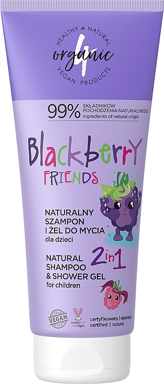 Babyshampoo und Duschgel - 4Organic Blackberry Friends Natural Shampoo And Shower Gel For Children — Bild N1