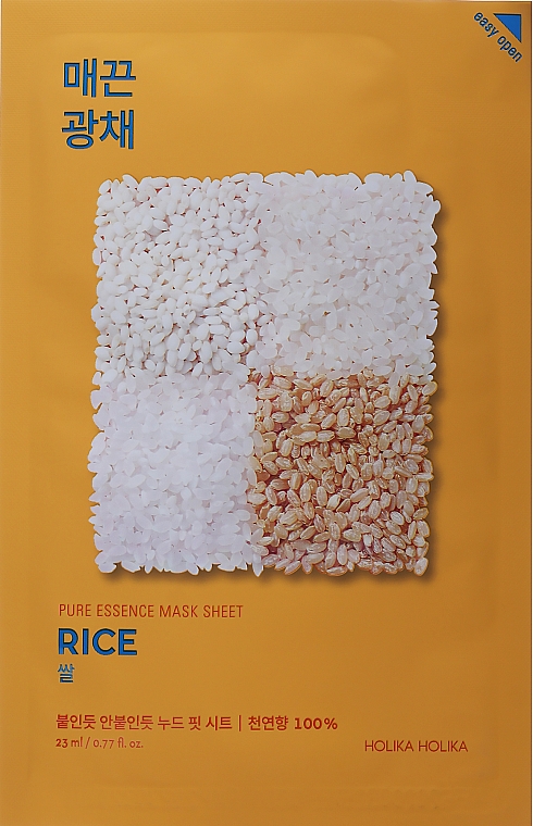 Feuchtigkeitsspendende und aufhellende Tuchmaske gegen Pigmentflecken mit Reis-, Veilchen- und Bohnenextrakt - Holika Holika Pure Essence Mask Sheet Rice
