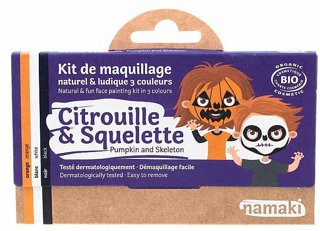 Schminkset für Kinder - Namaki Pumpkin & Skeleton 3-Color Face Painting Kit (Gesichtsfarbe 7,5g + Pinsel 1 St. + Accessories 2 St.) — Bild N1