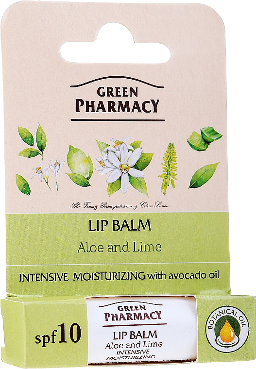 Intensiv feuchtigkeitsspendender Lippenbalsam mit Aloe und Limette SPF 10 - Green Pharmacy Lip Balm With Aloe And Lime — Foto N2