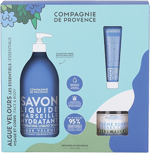 Gesichtspflegeset - Compagnie De Provence Algue Velours Ultra-Hydrating Essentials Set (Seife 495ml + Gesichtscreme 50ml + Creme 30ml) — Bild N1