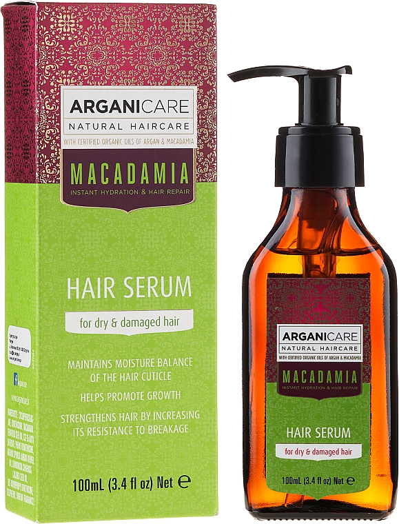 Feuchtigkeitsspendendes Serum mit Argan- und Macadamiaöl für trockenes und strapaziertes Haar - Arganicare Macadamia Hair Serum for Dry & Damaged Hair — Bild N1