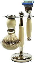 Düfte, Parfümerie und Kosmetik Set - Golddachs Pure Bristle, Fusion Polymer Ivory Chrom (sh/brush + razor + stand)