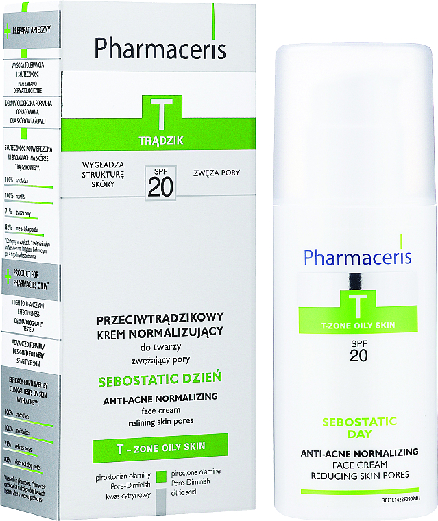 Normalisierende und mattierende Anti-Akne Tagescreme zur Porenverengung SPF 20 - Pharmaceris T Sebostatic Normalizing Matifying Anti-Acne Cream SPF20  — Bild N1