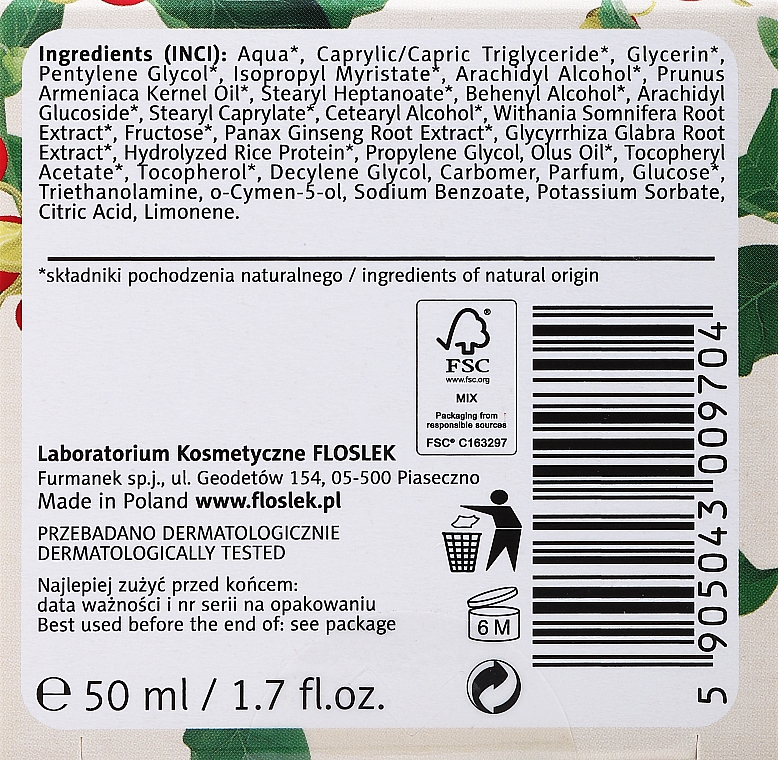 Straffende Tagescreme mit indischem Ginseng und Ashwagandha - Floslek Adaptogen Strengthening Cream With Ginseng — Bild N3