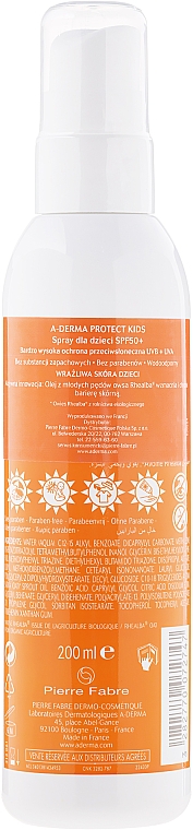 Sonnenschutzspray für Kinder SPF 50+ - A-Derma Protect Kids Children Spray Very High Protection SPF 50+ — Bild N2